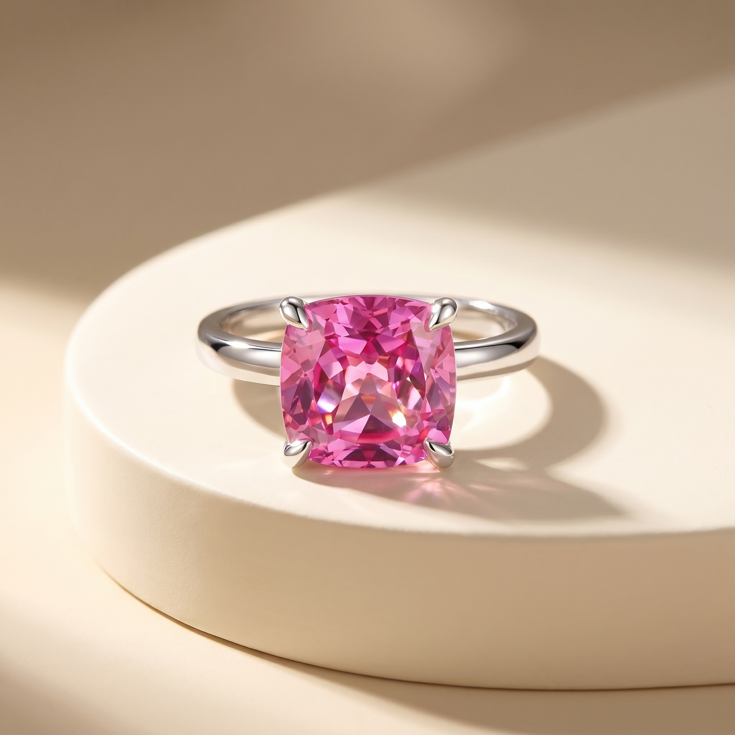 Aria Cushion Solitaire Ring – Vivid Pink Sapphire