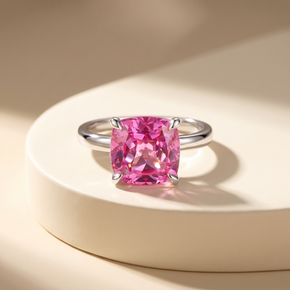 Aria Cushion Solitaire Ring – Vivid Pink Sapphire