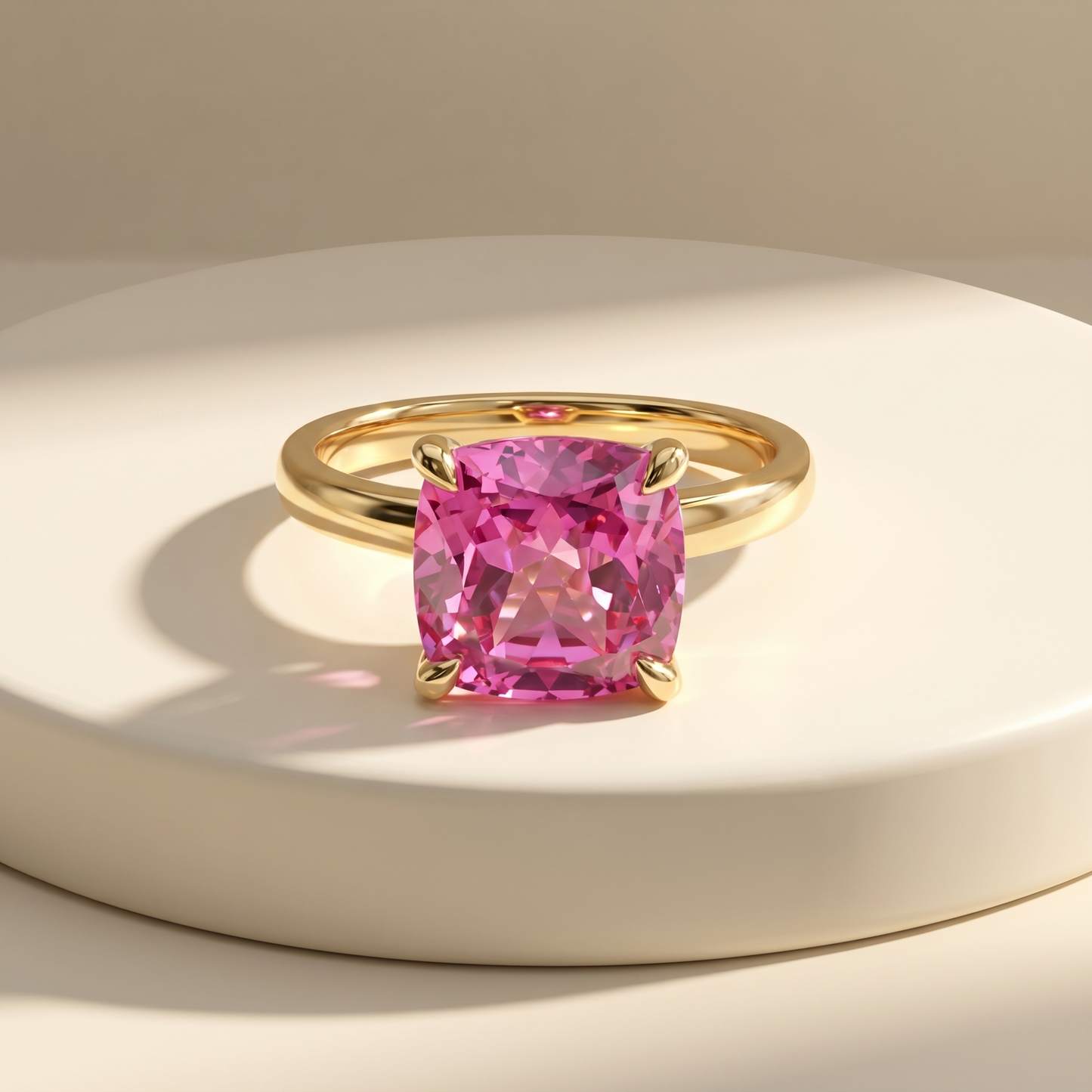 Aria Cushion Solitaire Ring – Vivid Pink Sapphire