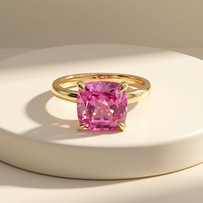 Aria Cushion Solitaire Ring – Vivid Pink Sapphire