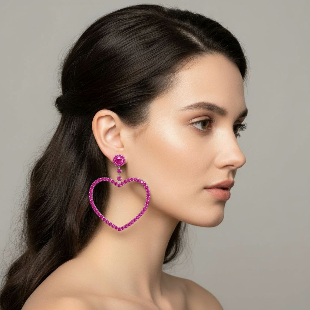 Amore Grand Heart Earrings – Vivid Pink Sapphire