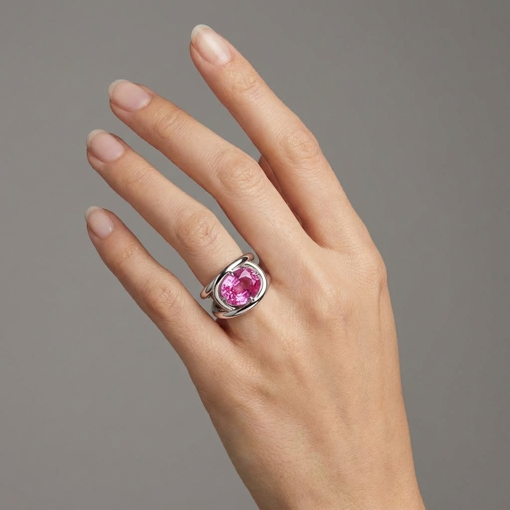Velara Twist Ring – Vivid Pink Sapphire