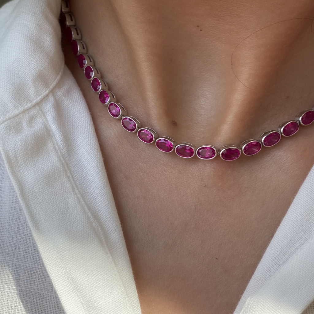Velara Frame Tennis Necklace – Vivid Pink Sapphire
