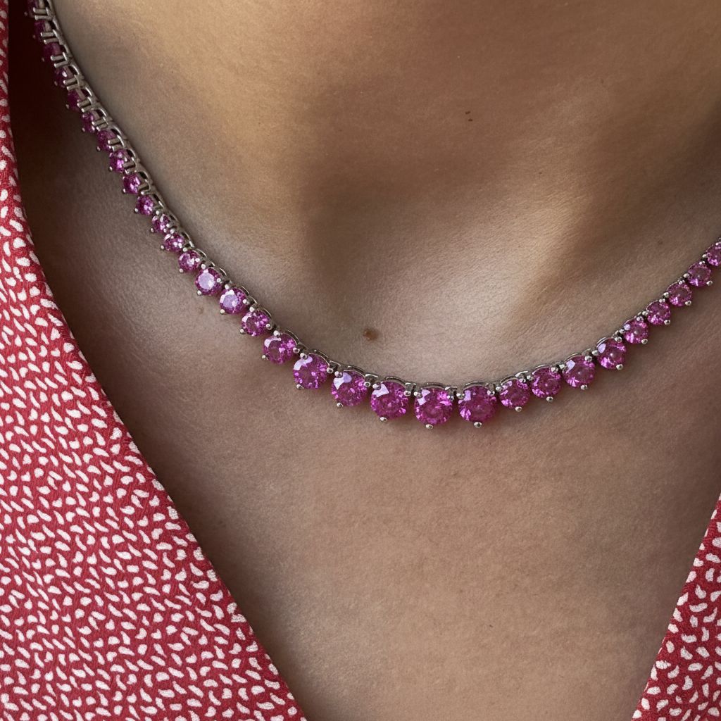 Juno Graduated Tennis Necklace – Vivid Pink Sapphire