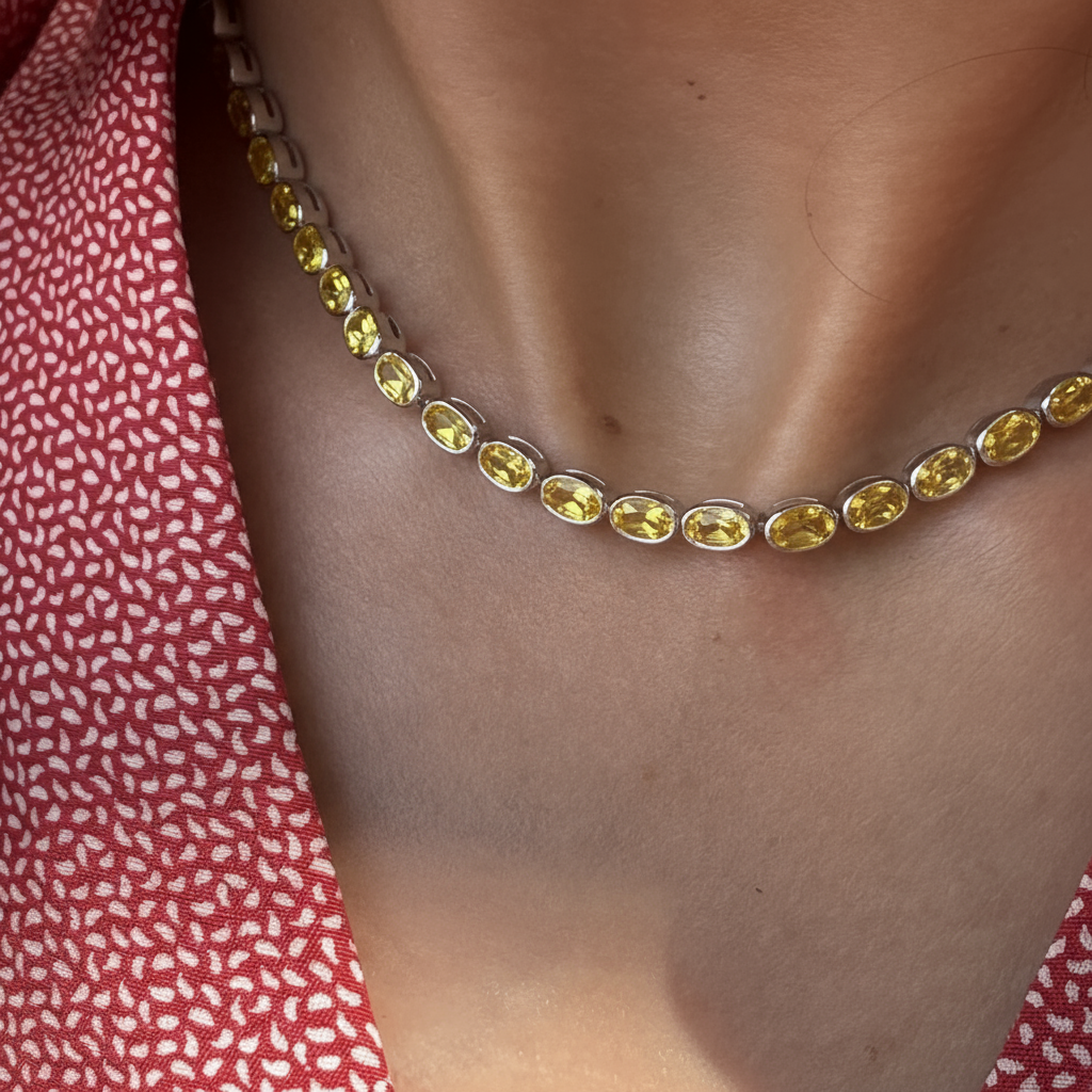 Velara Frame Tennis Necklace – Yellow Sapphire