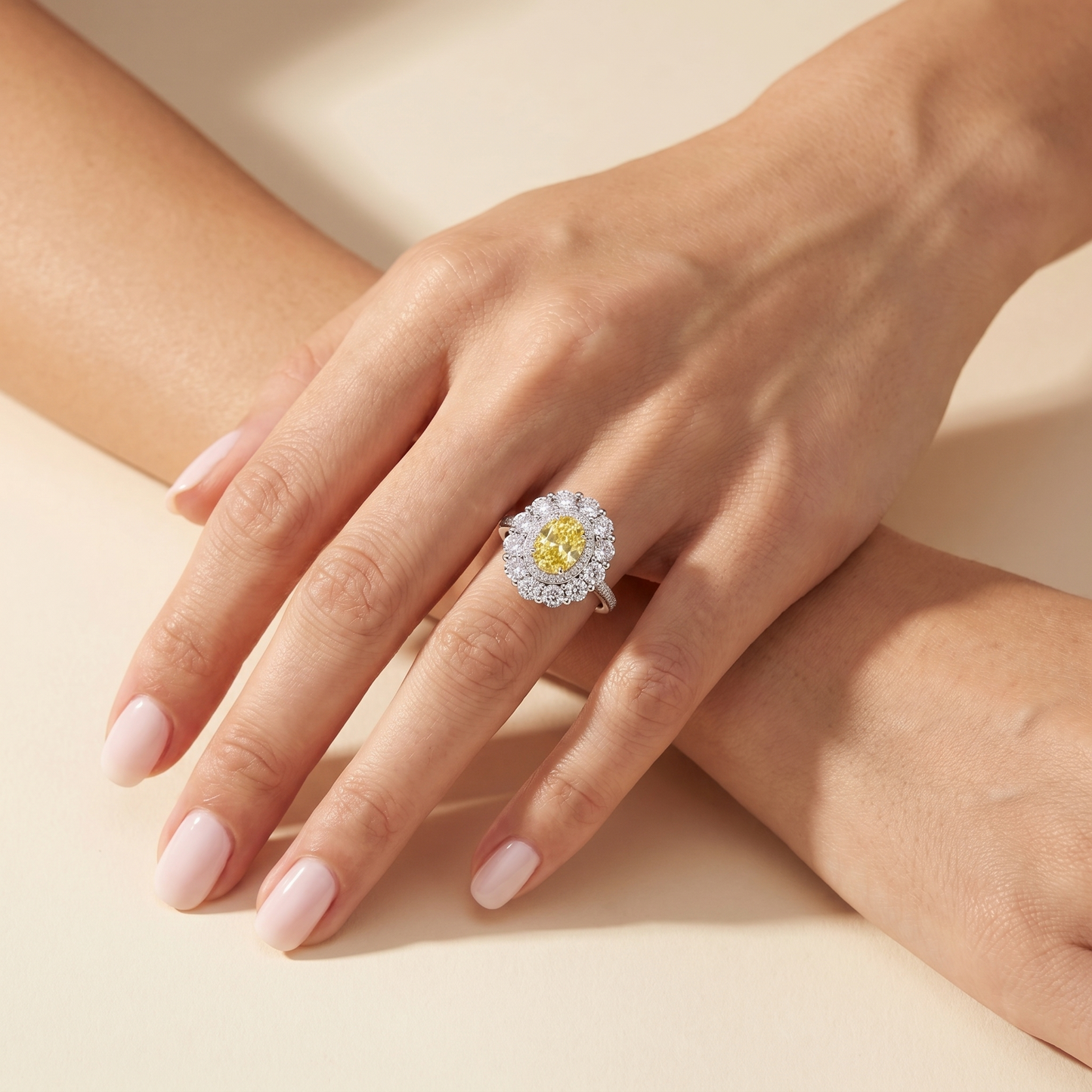 Velara Double Halo Ring – Yellow Sapphire