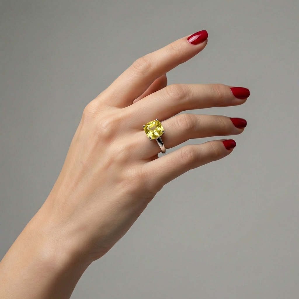 Aria Cushion Solitaire Ring – Yellow Sapphire