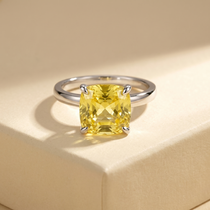 Aria Cushion Solitaire Ring – Yellow Sapphire