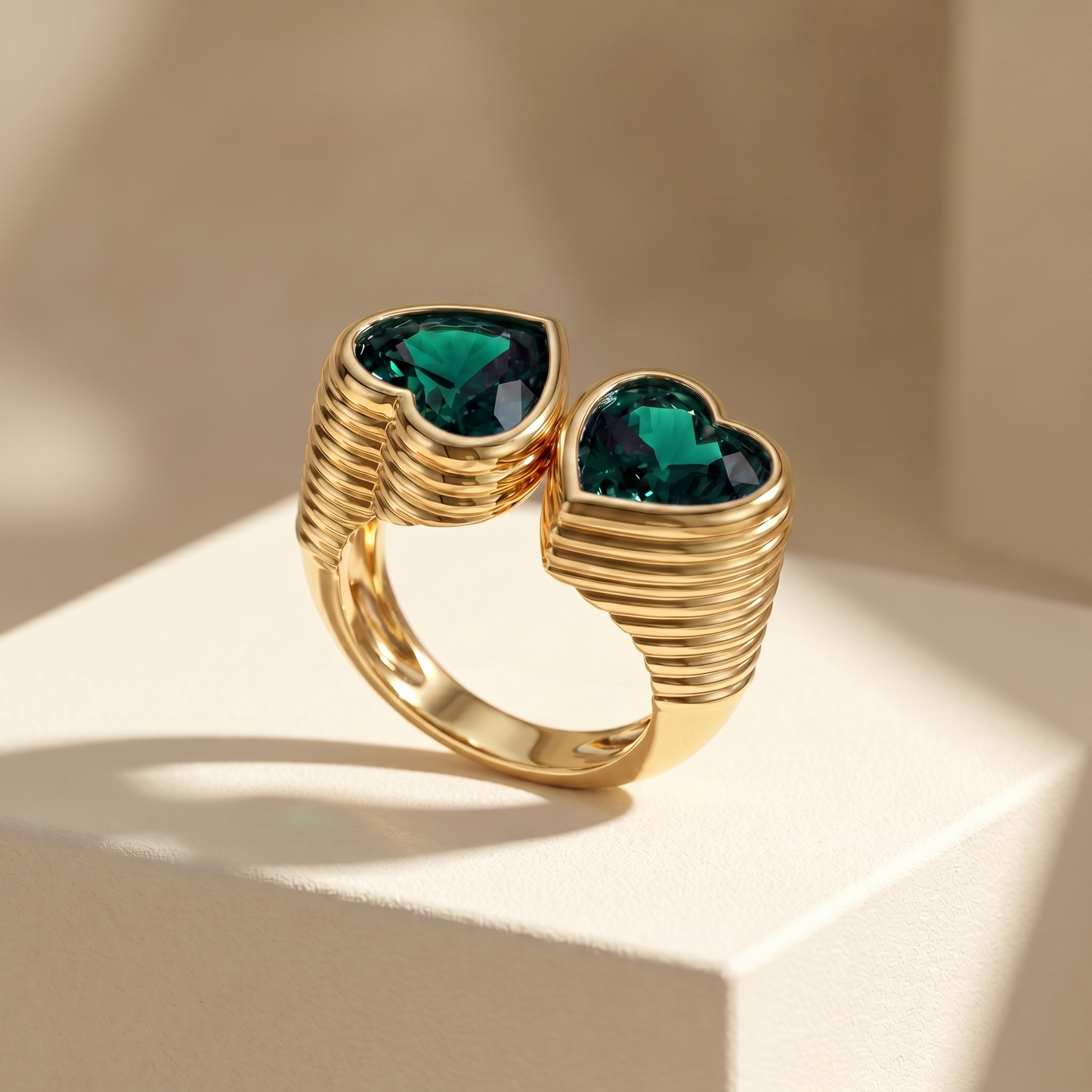 Amore Double Signet Ring – Zambian Green Emerald