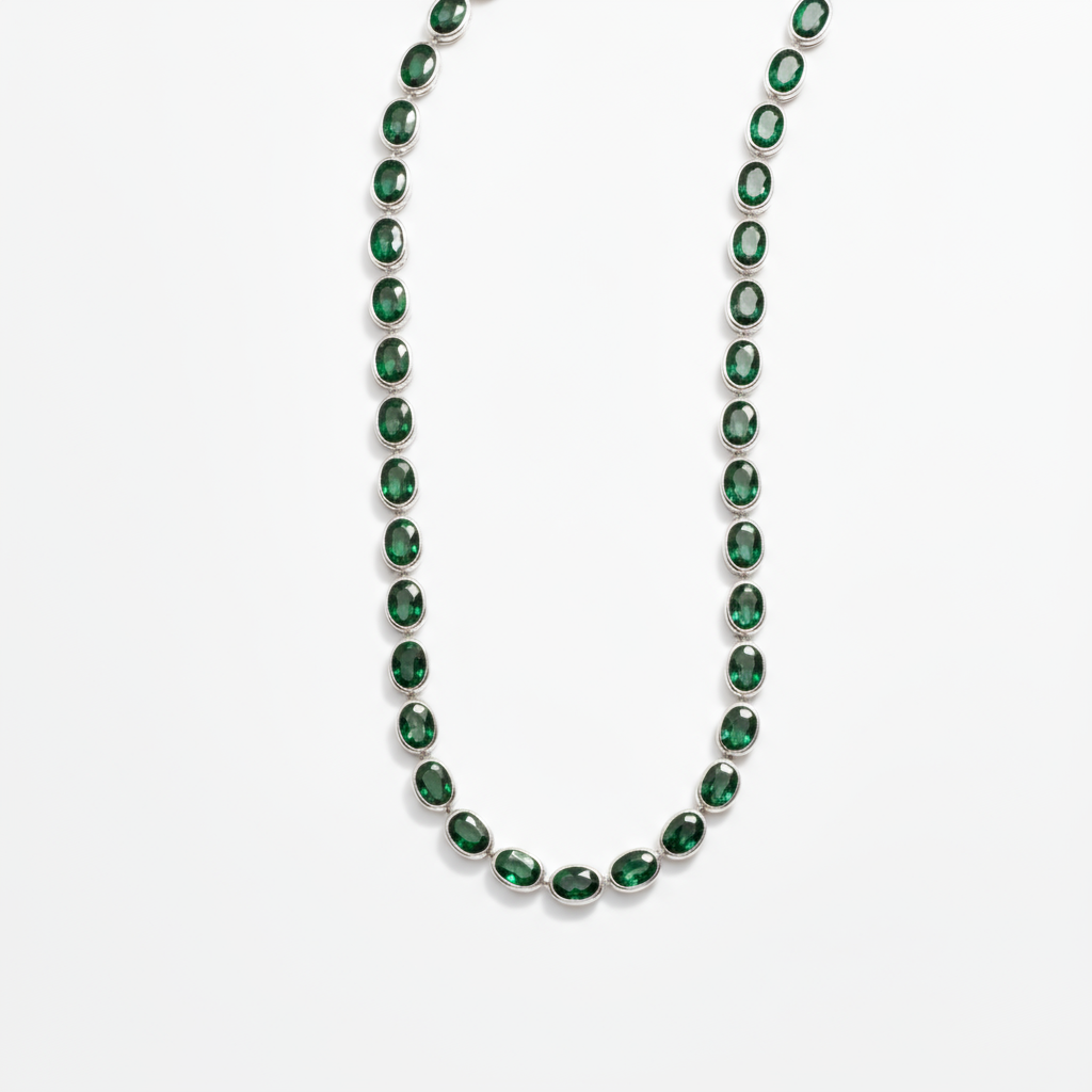 Velara Frame Tennis Necklace – Zambian Green Emerald