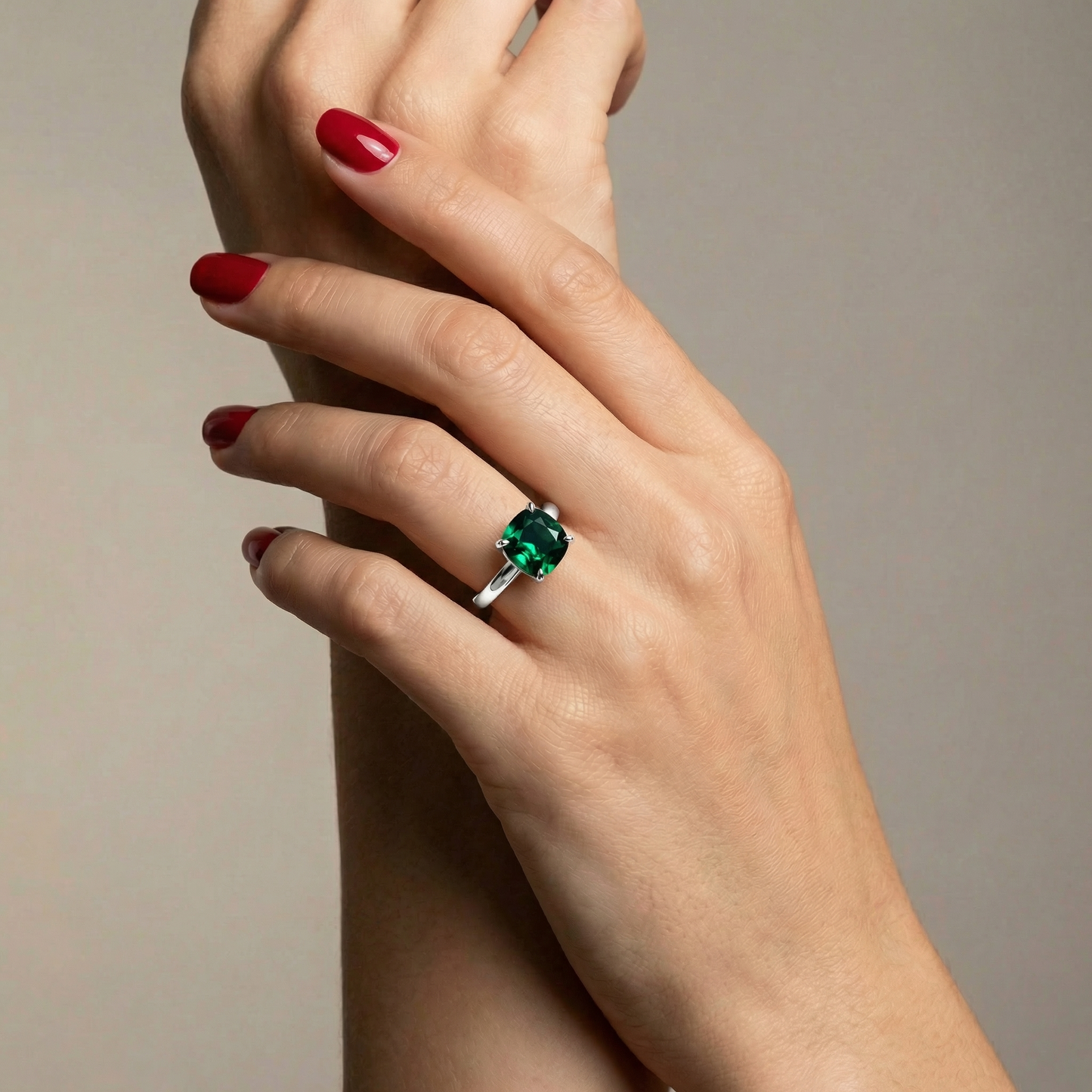Aria Cushion Solitaire Ring – Zambian Green Emerald