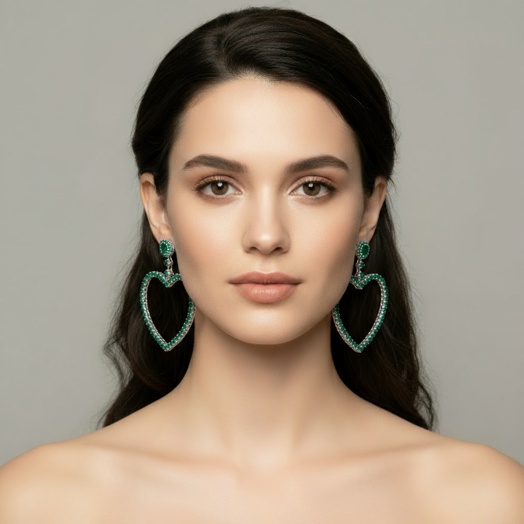 Amore Grand Heart Earrings – Zambian Green Emerald
