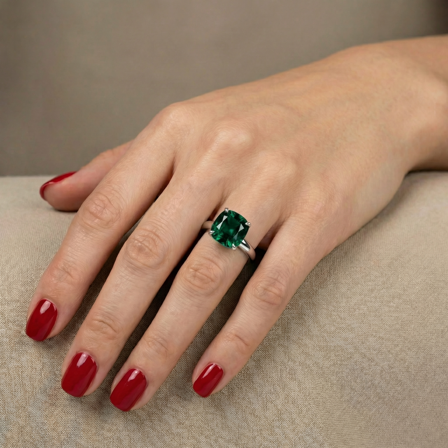 Aria Cushion Solitaire Ring – Zambian Green Emerald