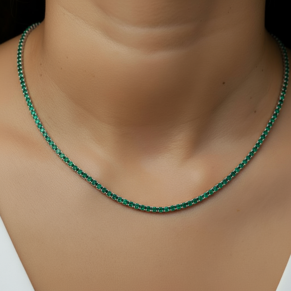 Juno Mini Tennis Necklace – Zambian Green Emerald