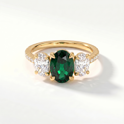 Velara Trilogy Pavé Ring – Zambian Green Emerald