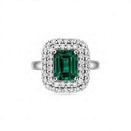 Nexus Double Halo Ring – Zambian Green Emerald