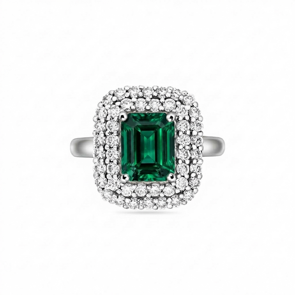 Nexus Double Halo Ring – Zambian Green Emerald