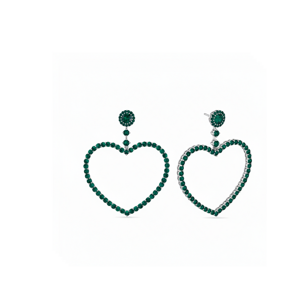 Amore Grand Heart Earrings – Zambian Green Emerald