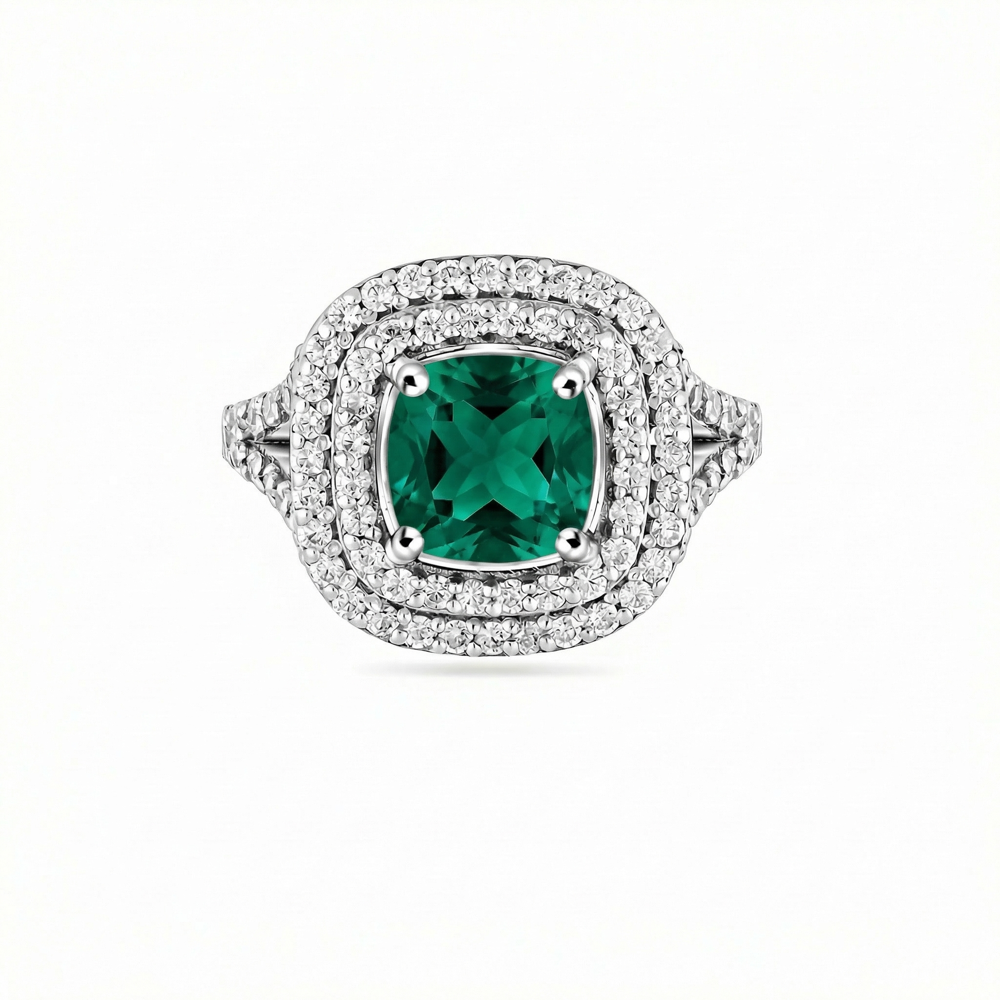 Aria Double Halo Ring – Zambian Green Emerald