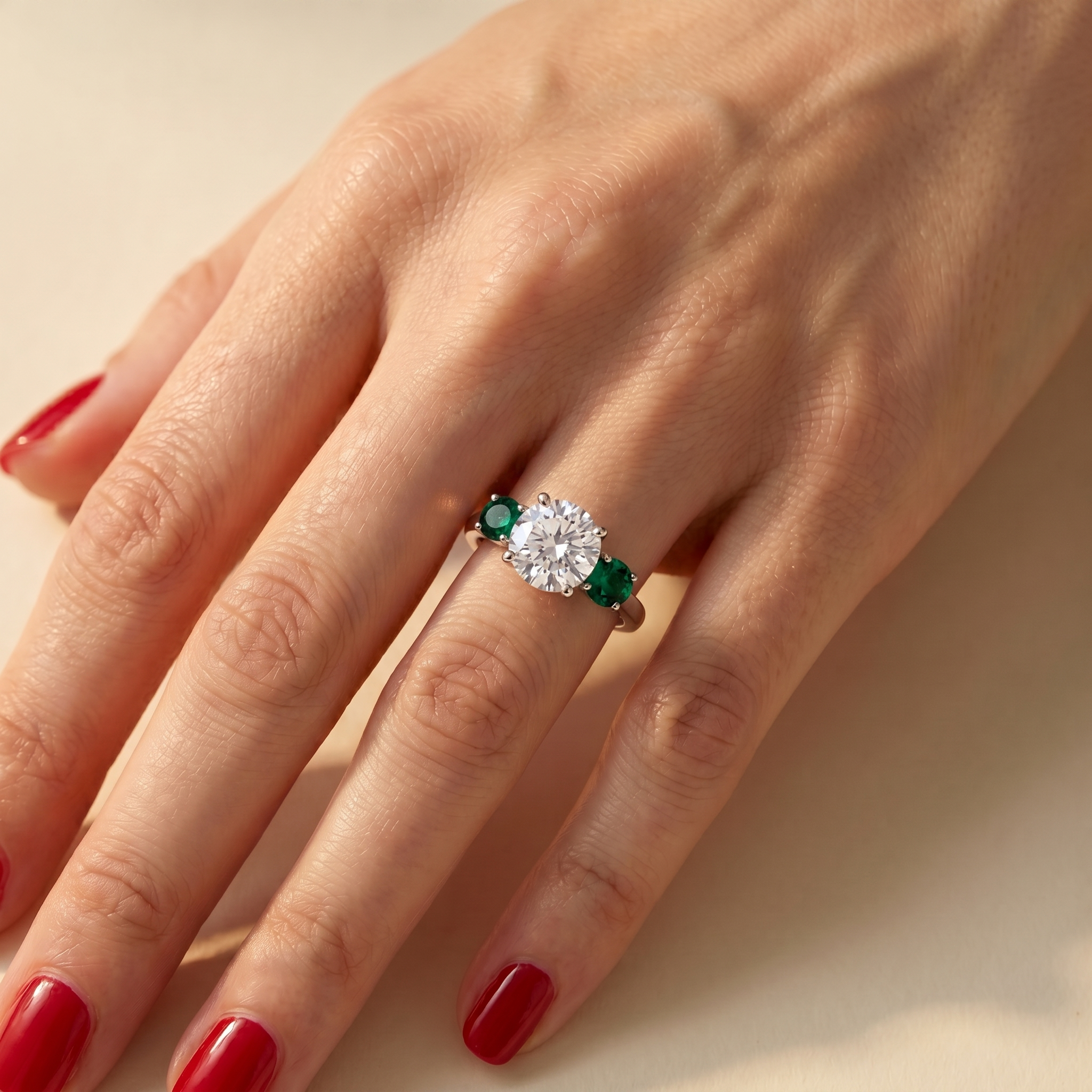 Juno Trilogy Ring – Zambian Green Emerald