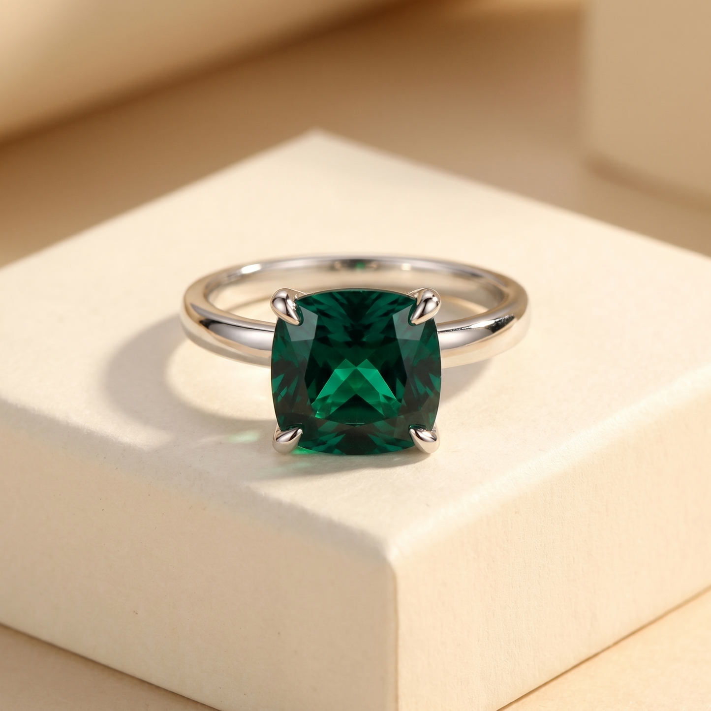 Aria Cushion Solitaire Ring – Zambian Green Emerald
