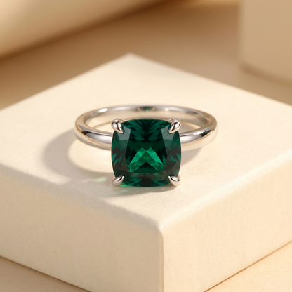 Aria Cushion Solitaire Ring – Zambian Green Emerald