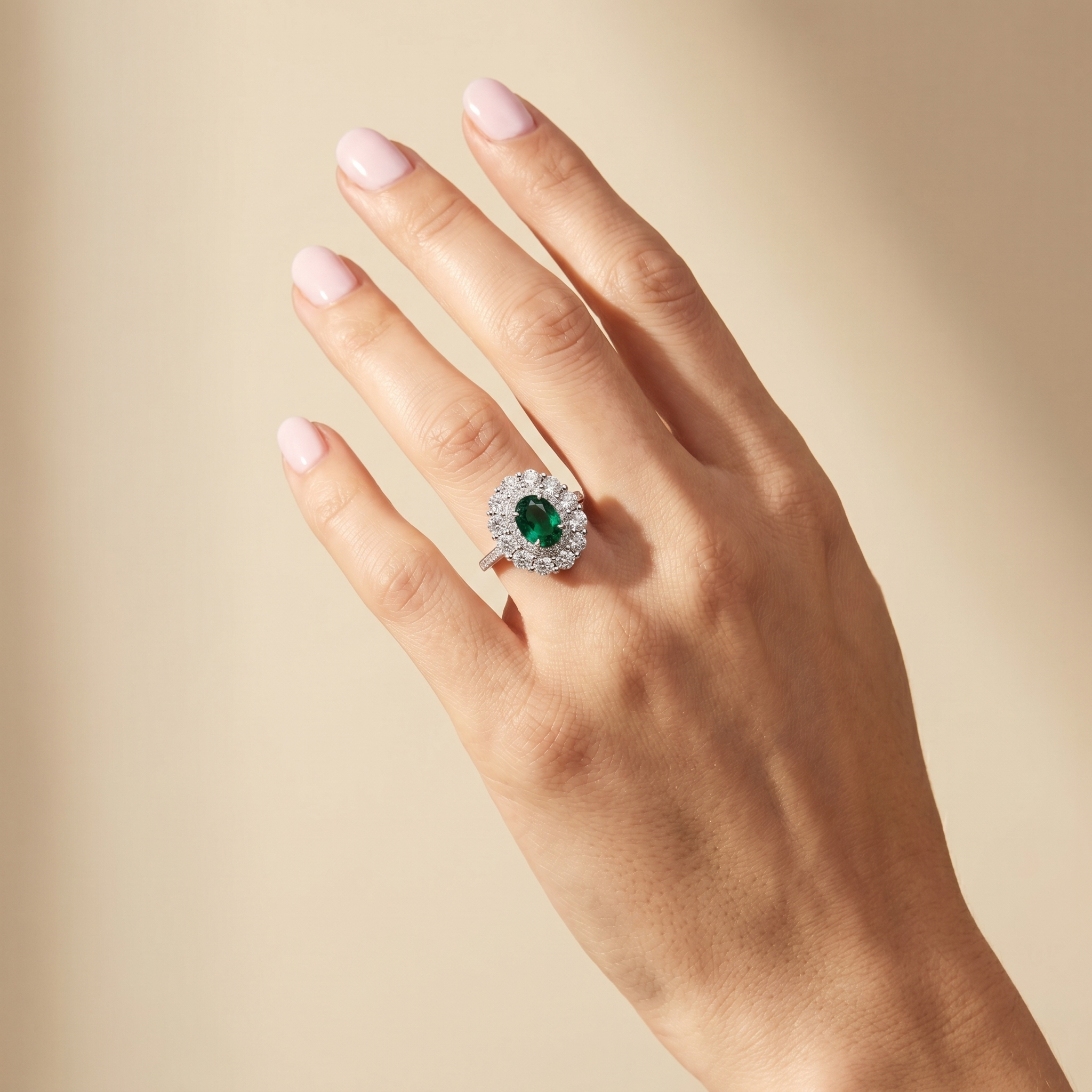 Velara Double Halo Ring – Zambian Green Emerald