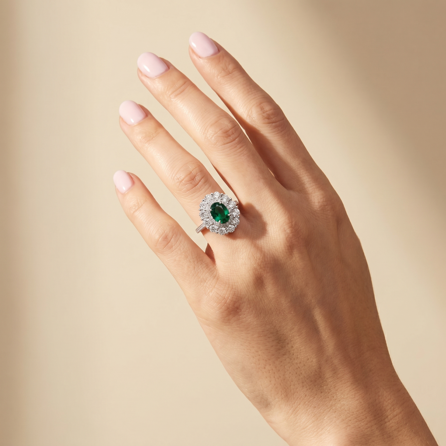 Velara Double Halo Ring – Zambian Green Emerald