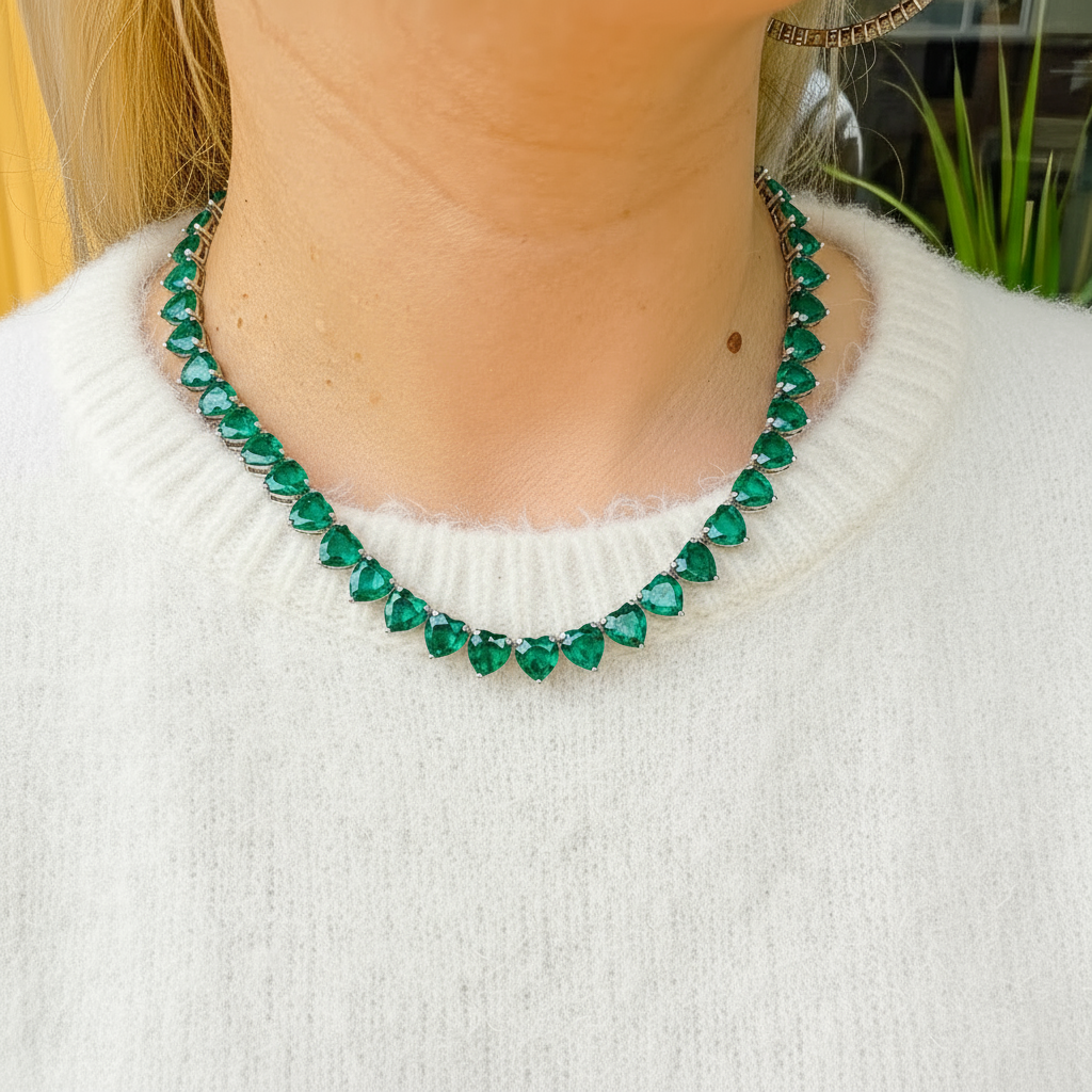 Amore Maxi Tennis Necklace – Zambian Green Emerald