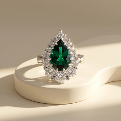Nova Halo Ring – Zambian Green Emerald