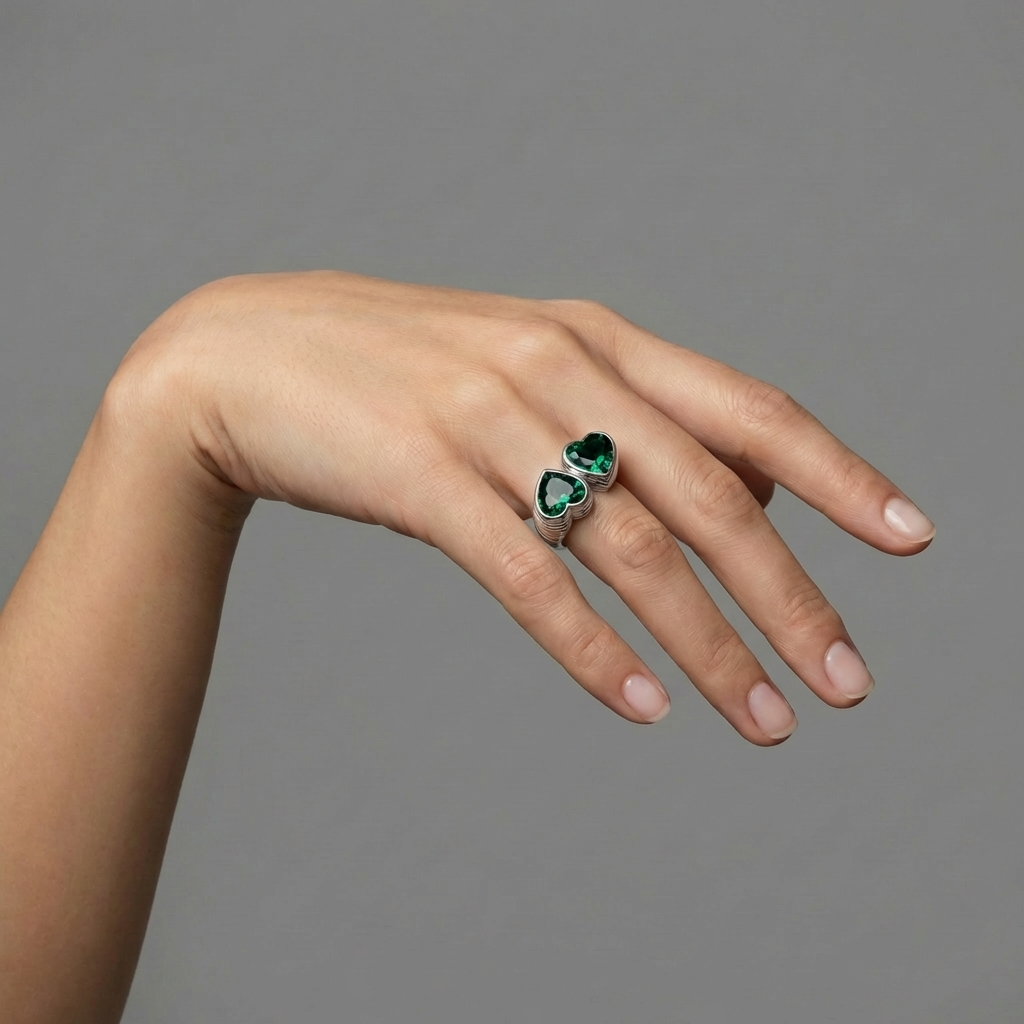Amore Double Signet Ring – Zambian Green Emerald