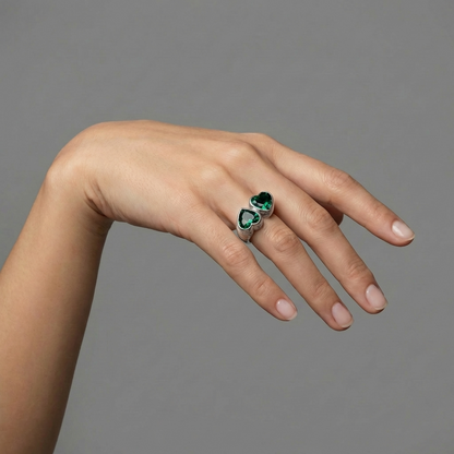 Amore Double Signet Ring – Zambian Green Emerald