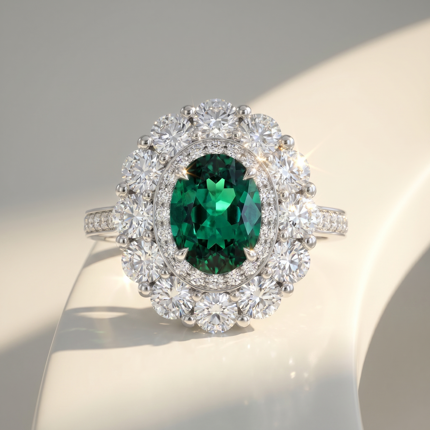 Velara Double Halo Ring – Zambian Green Emerald