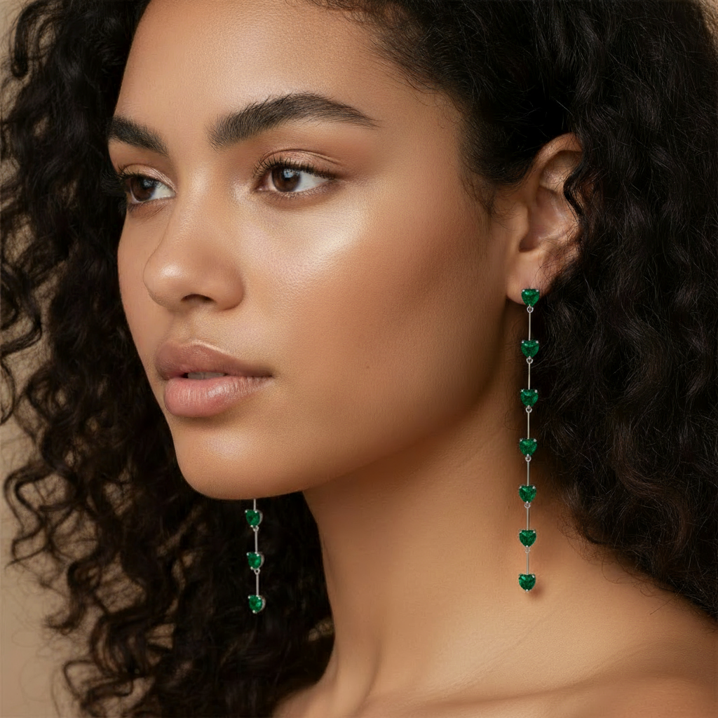 Amore Long Drop Earrings – Zambian Green Emerald