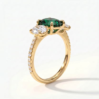 Velara Trilogy Pavé Ring – Zambian Green Emerald