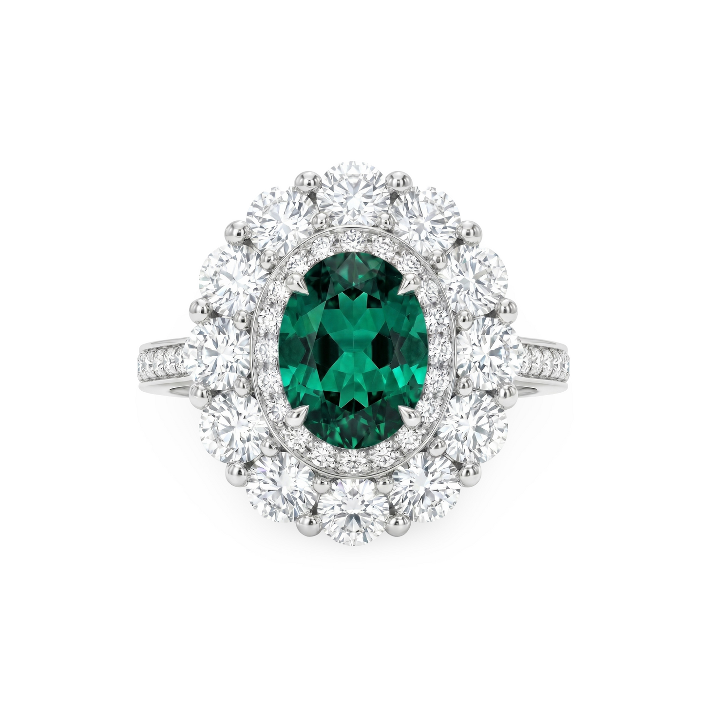 Velara Double Halo Ring – Zambian Green Emerald