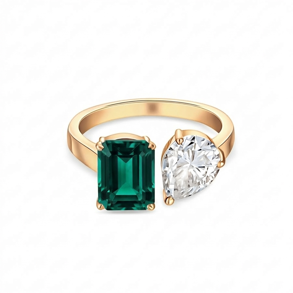 Nova Toi & Moi Ring – Zambian Green Emerald