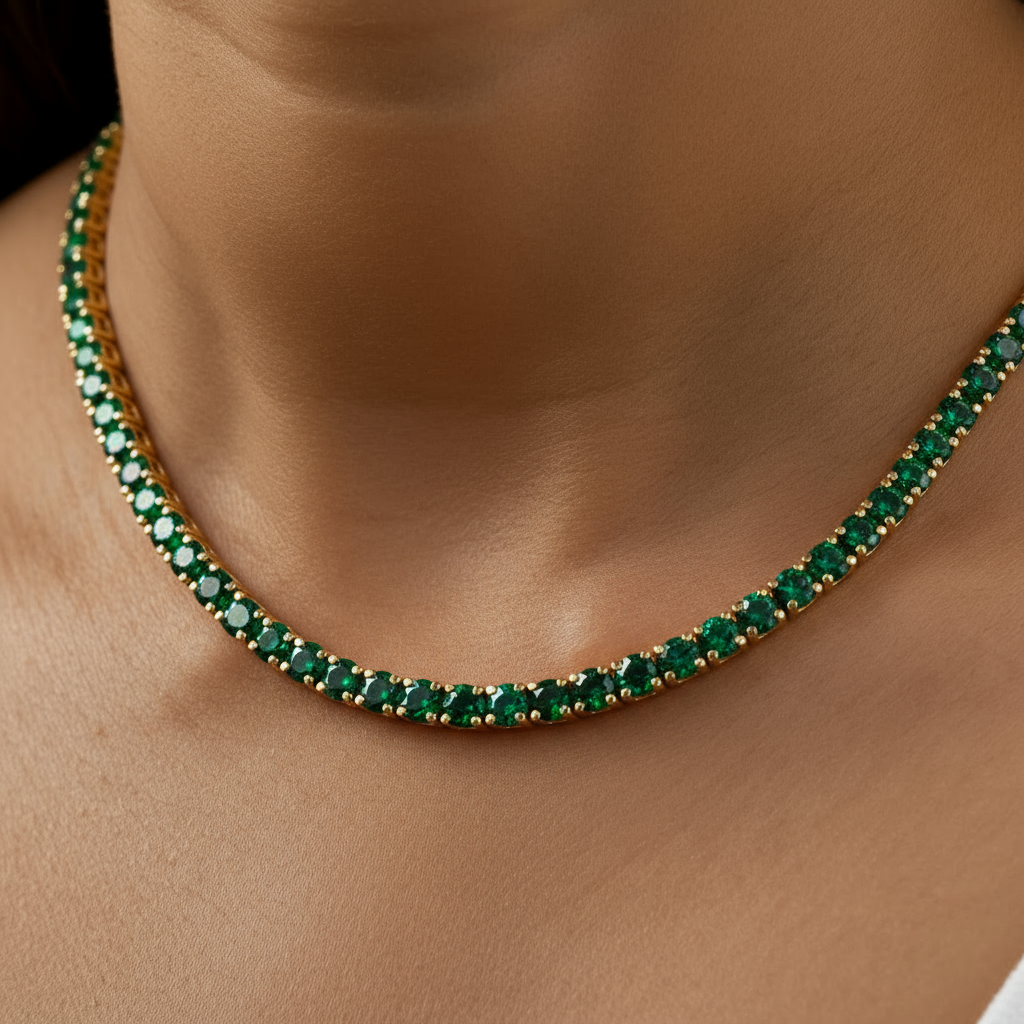 Juno Grande Tennis Necklace – Zambian Green Emerald