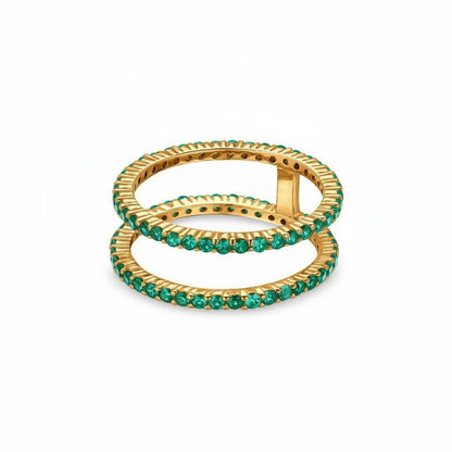 Linea Double Ring – Zambian Green Emerald
