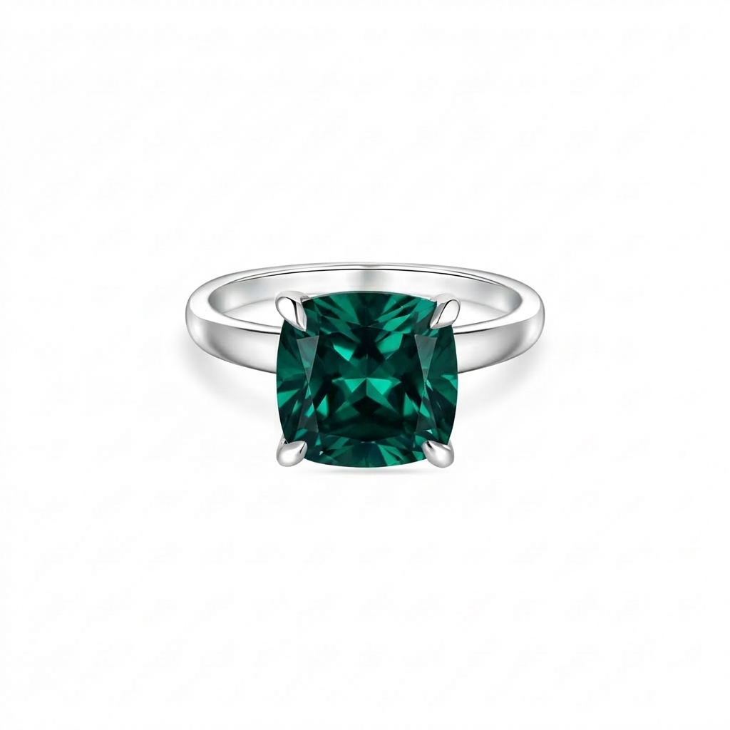 Aria Cushion Solitaire Ring – Zambian Green Emerald