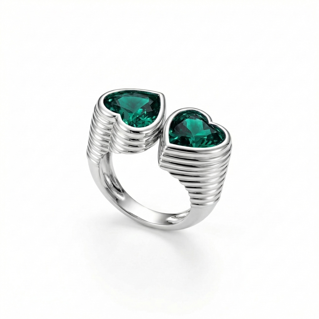 Amore Double Signet Ring – Zambian Green Emerald