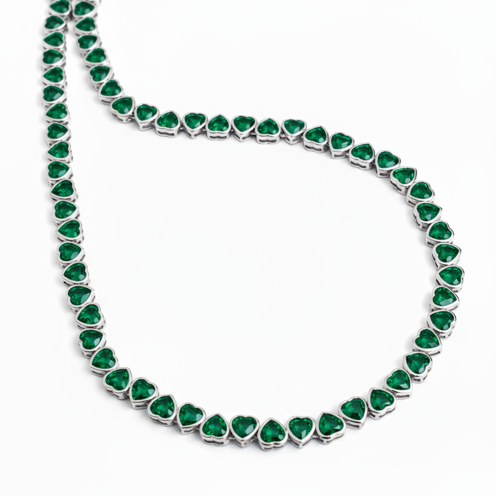 Amore Frame Tennis Necklace – Zambian Green Emerald