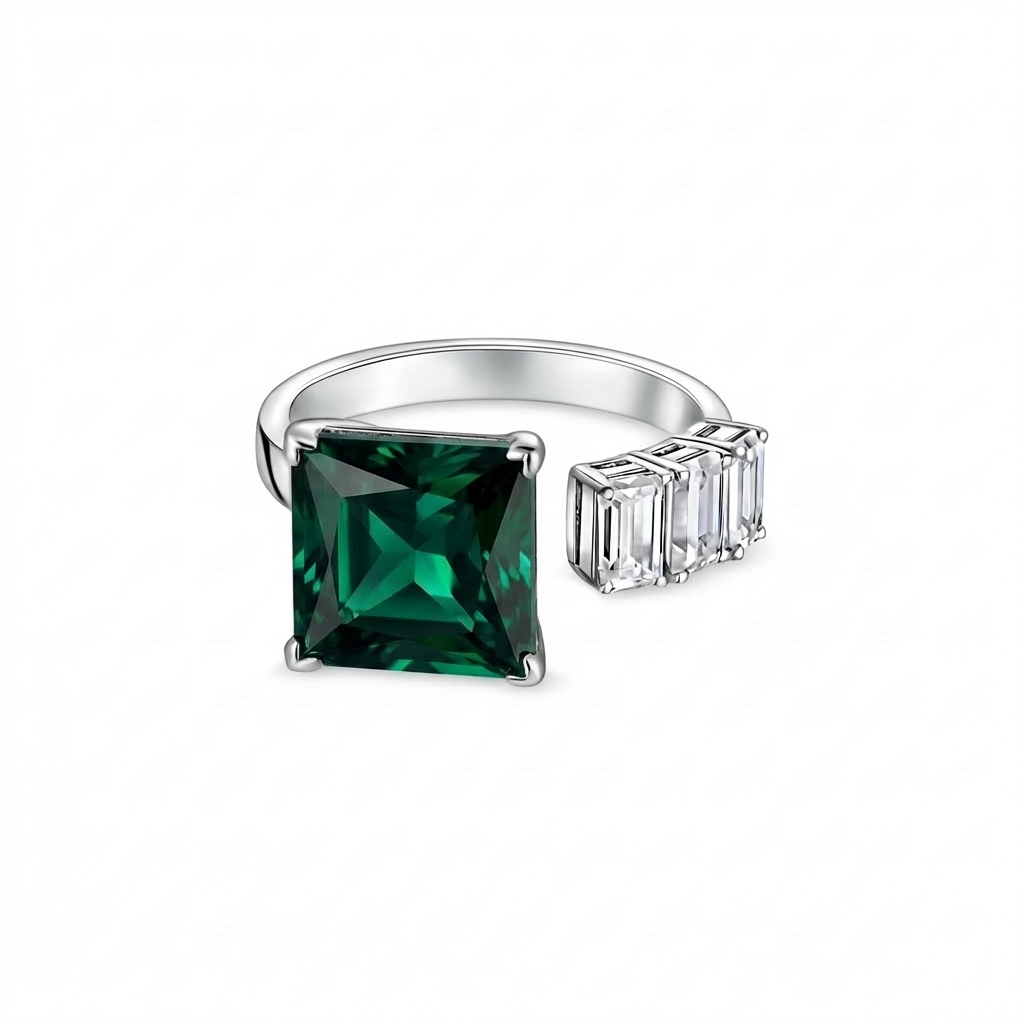 Aria Princess Open Ring – Zambian Green Emerald