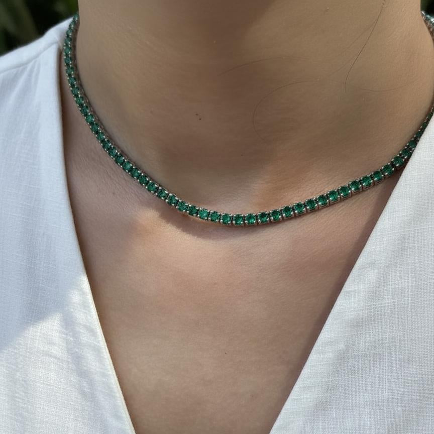 Juno Midi Tennis Necklace – Zambian Green Emerald