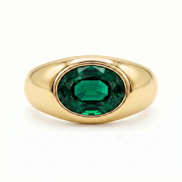Velara Lateral Signet Ring – Zambian Green Emerald