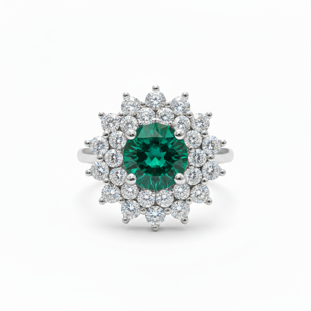 Juno Flower Ring – Zambian Green Emerald