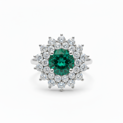 Juno Flower Ring – Zambian Green Emerald