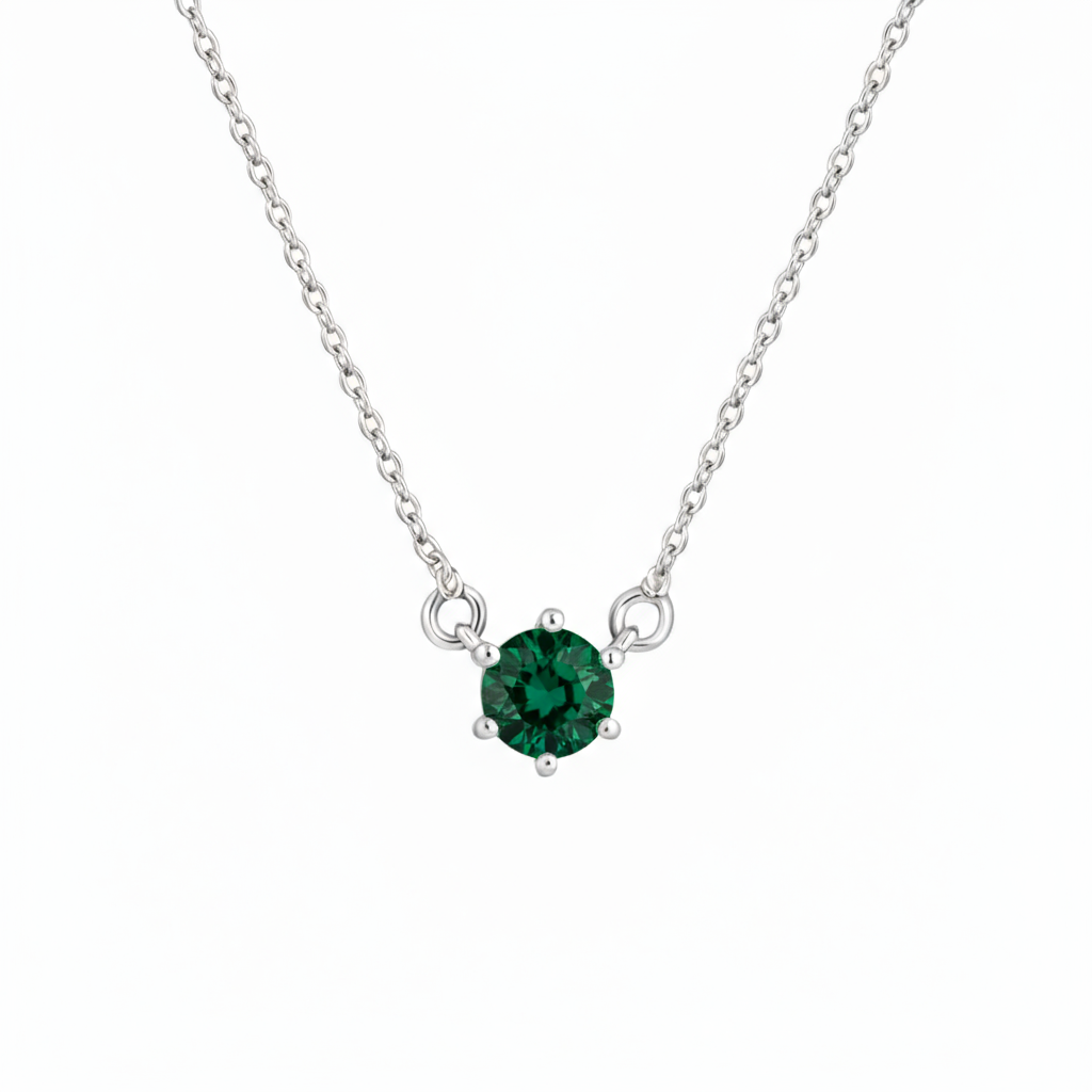 Juno Solitaire Necklace – Zambian Green Emerald