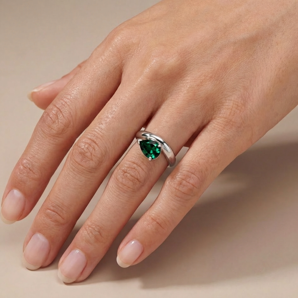Nova Wave Solitaire Ring – Zambian Green Emerald