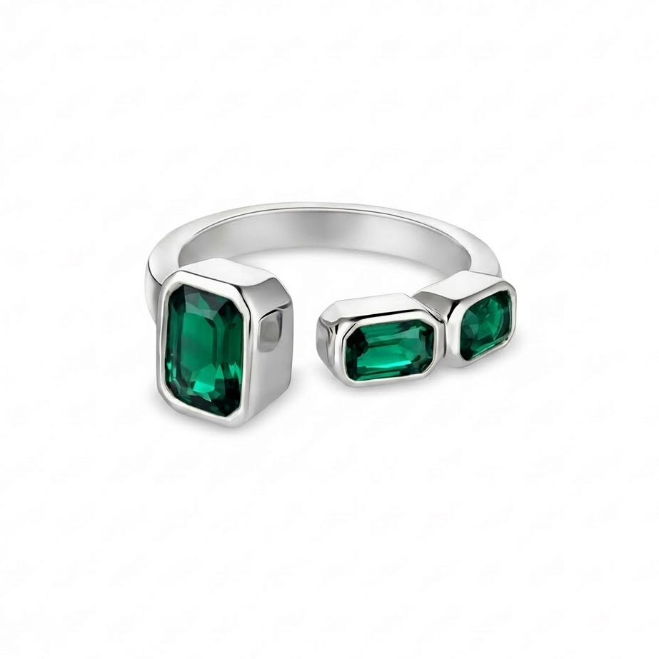 Nexus Frame Open Ring – Zambian Green Emerald